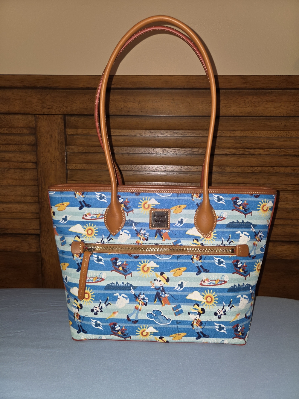 Dooney & Bourke Blue Striped Disney Character Tote with Tan Trim